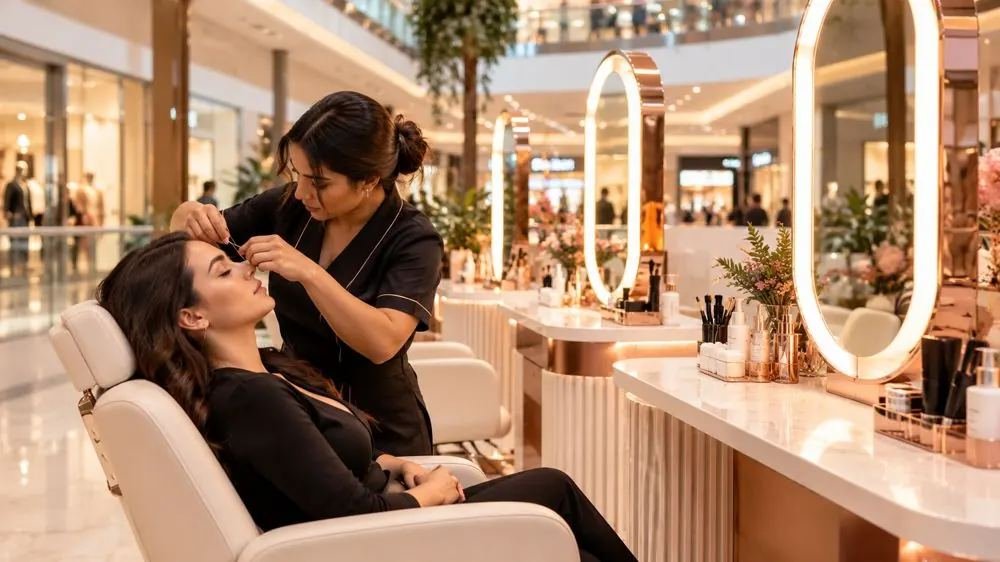Brow Thread artist threading a client at the Castle Towers bar