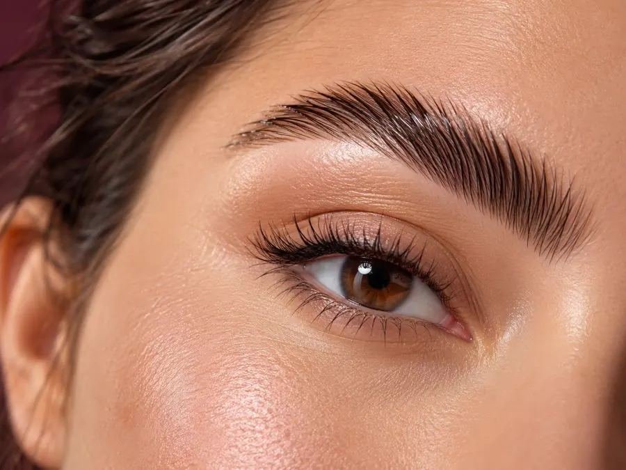 Laminated, brushed-up feathery eyebrow