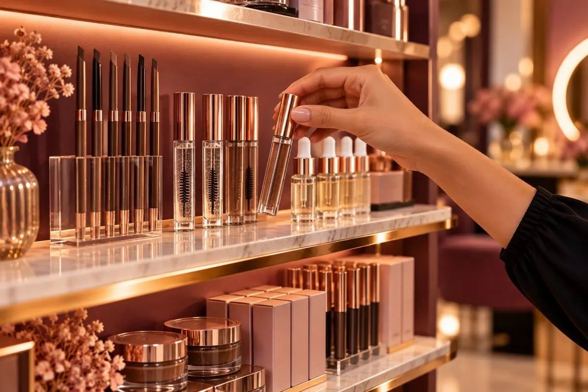Brow pencils, brow gels and lash serums on the Brow Thread retail shelf